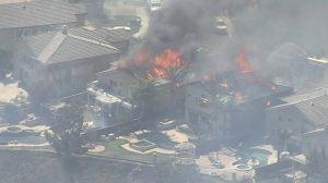 Anaheim Hills burn during the Canyon Fire 2 on Oct. 9, 2017. (Credit: KTLA) 