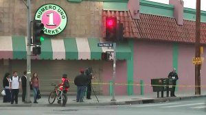 Police investigate the death of a young girl in South Los Angeles on Oct. 19, 2017. (Credit: KTLA)