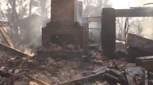 The remnants of a home in Orange that was destroyed in the Canyon Fire 2 on Oct. 9, 2017. (Credit: KTLA)
