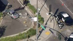 A car crashed into four people in Los Alamitos on the afternoon of Oct. 11, 2017. (Credit: KTLA)