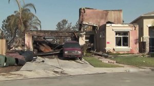 A home in Anaheim Hills, seen on Oct. 10, 2017 was damaged during the Canyon Fire 2. (Credit: KTLA)