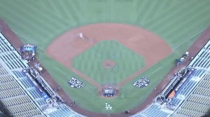 A view of Dodger Stadium on Oct. 23, 2017, the night before Game 1 of the 2017 World Series. (Credit: KTLA)