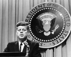 President John F. Kennedy speaks at a press conference on August 1, 1963. (Credit: National Archive/Newsmakers)