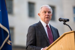 U.S. Attorney General Jeff Sessions speaks during a vigil ceremony marking the Sept. 11 terrorist attacks, at the Department of Justice on Sept. 11, 2017, in Washington, DC. (Credit: Zach Gibson/Getty Images)