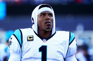 Cam Newton of the Carolina Panthers looks on during the game against the New England Patriots at Gillette Stadium on October 1, 2017 in Foxboro, Massachusetts.(Credit: Maddie Meyer/Getty Images)