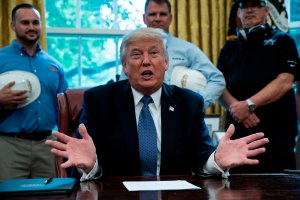 U.S. President Donald Trump speaks during a proclamation signing in the Oval Office on Oct. 6, 2017. (Credit: Brendan Smialowski / AFP / Getty Images)