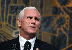 U.S. Vice President Mike Pence speaks at the culmination of a faith unity walk at Las Vegas City Hall on Oct. 7, 2017. (Credit: Ethan Miller / Getty Images)