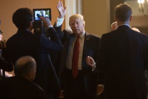 Donald Trump arrives to meet with Republican Senators at the U.S. Capitol on October 24, 2017. (Credit: Saul Loeb/AFP/Getty Images)