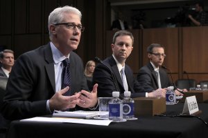From left: Facebook General Counsel Colin Stretch, Twitter Acting General Counsel Sean Edgett, and Google Law Enforcement and Information Security Director Richard Salgado testify before a Senate Judiciary Subcommittee on Capitol Hill, Oct. 31, 2017. (Credit: Chip Somodevilla / Getty Images)