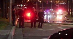 Police gather at the scene of a double fatal crash in Long Beach on Oct. 14, 2017. (Credit: OnScene.TV)
