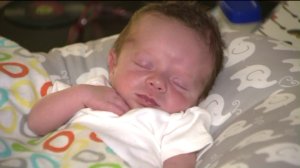 A sleeping baby Liam on Oct. 25, 2017. (Credit: KTLA)