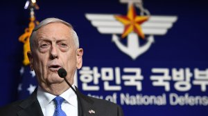 U.S. Secretary of Defense Jim Mattis speaks during a joint press conference with South Korea's Defense Minister Song Young-Moo in Seoul on Oct. 28, 2017. (Credit: Jung Yeon-Je/AFP/Getty Images)