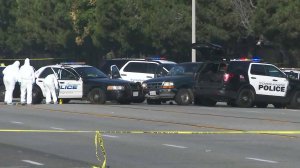 Officials remained at the scene of a deadly officer-involved shooting in Torrance on Oct. 14, 2017. (Credit: KTLA)