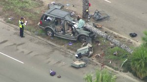 A triple fatal crash was under investigation in Oxnard on Nov. 1, 2017. (Credit: KTLA) 