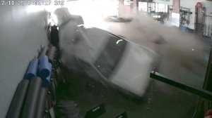 A white pick-up truck is seen crashing into Real Fitness, a gym in Playa Del Rey, on Nov. 25, 2017. (Credit: Real Fitness)