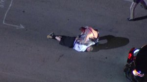 A pursuit driver was taken into custody after leading police on a chase on Nov. 6, 2017. (Credit: KTLA)