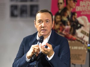 Kevin Spacey talks on stage at Cars, Arts & Beats: A Night Out With 'Baby Driver' at the Petersen Automotive Museum on October 4, 2017 in Los Angeles. (Credit: Rochelle Brodin/Getty Images for Sony Pictures Home Entertainment)