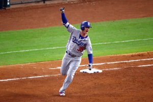 Cody Bellinger #35 of the Los Angeles Dodgers rounds the bases after hitting a three-run home run during the fifth inning against the Houston Astros in Game 5 of the 2017 World Series at Minute Maid Park on Oct. 29, 2017, in Houston. (Credit: Ezra Shaw/Getty Images)