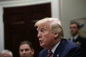 President Donald Trump speaks to business leaders during a Roosevelt Room event October 31, 2017 at the White House in Washington, DC. President Trump participated in a 'tax reform industry meeting.' (Credit: Alex Wong/Getty Images)