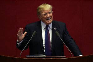 President Donald Trump speaks at the National Assembly on Nov. 8, 2017, in Seoul, South Korea. (Credit: Chung Sung-Jun / Getty Images)