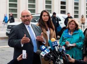 The attorney for Joaquin "El Chapo" Guzman, Eduardo Balarezo, talks with the media after a hearing Nov. 8, 2017, outside Brooklyn Federal Courthouse in New York. (Credit: Don Emmert / AFP / Getty Images)