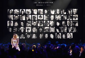 Carrie Underwood performs by a memoriam for the shooting victims of the Route 91 Harvest music festival in Las Vegas, at the 51st annual CMA Awards at the Bridgestone Arena on November 8, 2017 in Nashville, Tennessee. (Credit: Rick Diamond/Getty Images)