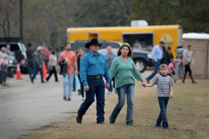 Worshipers leave Sunday service at the First Baptist Church of Sutherland Springs, Texas, on Nov. 12, 2017. (Credit: Scott Olson / Getty Images)