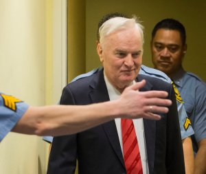 Former Bosnian military chief Ratko Mladic appears for the pronouncement of the Trial Judgement for the International Criminal Tribunal for the former Yugoslavia on Nov. 22, 2017, in The Hague, The Netherlands. (Credit: Michel Porro/Getty Images)