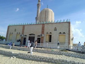 View of the Rawda mosque, roughly 40 kilometres west of the North Sinai capital of El-Arish, after a gun and bombing attack, on Nov. 24, 2017. (Credit: Stringer / AFP / Getty Images)