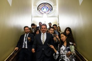 Senator Jeff Flake speaks to reporters as he leaves a meeting with Senate Republicans on Capitol Hill, Nov. 29, 2017. (Credit: Zach Gibson / Getty Images)