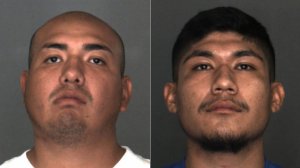 Ubler Garcia, left, and Brian Lasaro Quintanillagarcia, right, are seen in booking photos released by the San Bernardino County Sheriff's Department.