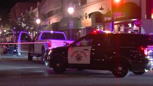 Authorities surround the scene where a late night pursuit on Nov. 2, 2017, ended in Pasadena. (Credit: OnScene.TV)