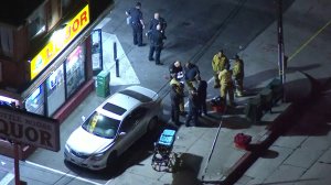 Authorities were investigating after police say a store clerk shot and killed a would-be robber on Nov. 6, 2017. (Credit: KTLA)
