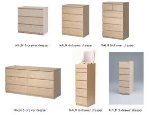 Several versions of IKEA's Malm dressers are shown in images distributed by CNN. 