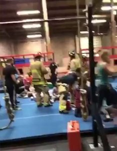 Footage from an employee's Snapchat shows the aftermath of a collapse inside a San Diego gym on Nov. 11, 2017. (Credit: Patrick Minor via KSWB)