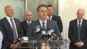 L.A. Councilman Joe Buscaino speaks during a news conference about a homicide arrest on Nov. 7, 2017. (Credit: KTLA)
