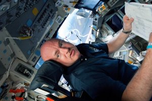 In this handout provided by National Aeronautics and Space Administration (NASA), Astronaut Mark Kelly, STS-134 commander, gets to work soon after Endeavour reaches Earth orbit. (Credit: NASA via Getty Images)