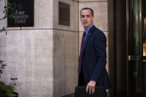 Corey Lewandowski leaves the Four Seasons Hotel after a meeting with Donald Trump and Republican donors on June 9, 2016. (Credit: Drew Angerer/Getty Images)