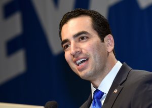 Rep. Ruben Kihuen speaks after winning his race against incumbent Cresent Hardy at the Nevada Democratic Party's election results watch party in Las Vegas on Nov. 8, 2016. (Credit: Ethan Miller / Getty Images)