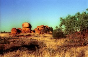 This picture taken on May 27, 2007, shows The Devil's Marbles, a rock formation in a rural part of Australia. Many UFO spotters believe it has regularly been visited by extraterrestrials. (Credit: Chris McCall/AFP/Getty Images)