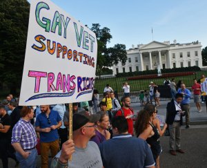 Protesters gather in front of the White House on July 26, 2017. (Credit: Paul J. Richards / AFP / Getty Images)