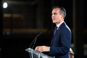 Los Angeles Mayor Eric Garcetti speaks onstage at the Academy Museum of Motion Pictures in L.A. on Sept. 27, 2017. (Credit: Matt Winkelmeyer / Getty Images)