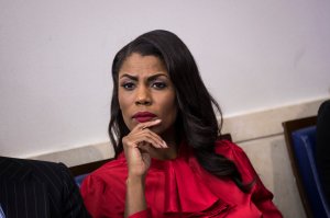 Omarosa Manigault listens during the daily press briefing at the White House on October 27, 2017. (Drew Angerer/Getty Images)