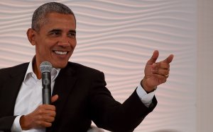 Former President Barack Obama speaks during his address at the Hindustan Times Leadership Summit in the Indian capital New Delhi on Dec. 1, 2017. (Credit: MONEY SHARMA/AFP/Getty Images)