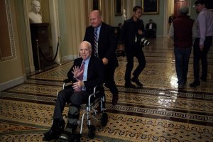 Sen. John McCain uses a wheelchair on Capitol Hill Dec. 1, 2017. (Credit: Brendan Smialowski / AFP / Getty Images)