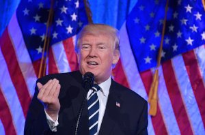 President Donald Trump speaks at a fundraising breakfast at a restaurant in New York on December 2, 2017. (Credit: Mandel Ngan/AFP/Getty Images)