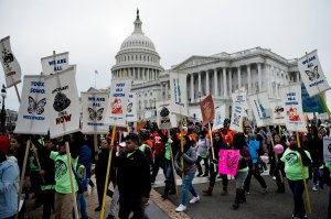 People protesting the cancellation of the Deferred Action for Childhood Arrivals program rally outside the Capitol Building in Washington, DC, on Dec. 6, 2017. (Credit: Brendan Smialowski / AFP / Getty Images)