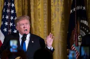 Donald Trump speaks during a Hanukkah Reception in the East Room of the White House on Dec. 7, 2017. (Credit: Drew Angerer/Getty Images)