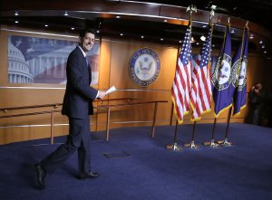 House Speaker Paul Ryan arrives to speak about the Republican tax reform legislation currently before Congress, during his weekly briefing on Capitol Hill Dec. 14, 2017. (Credit: Mark Wilson/Getty Images)