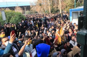 Iranian students protest at the University of Tehran during a demonstration driven by anger over economic problems, in the capital Tehran on Dec. 30, 2017. (Credit: STR/AFP/Getty Images)